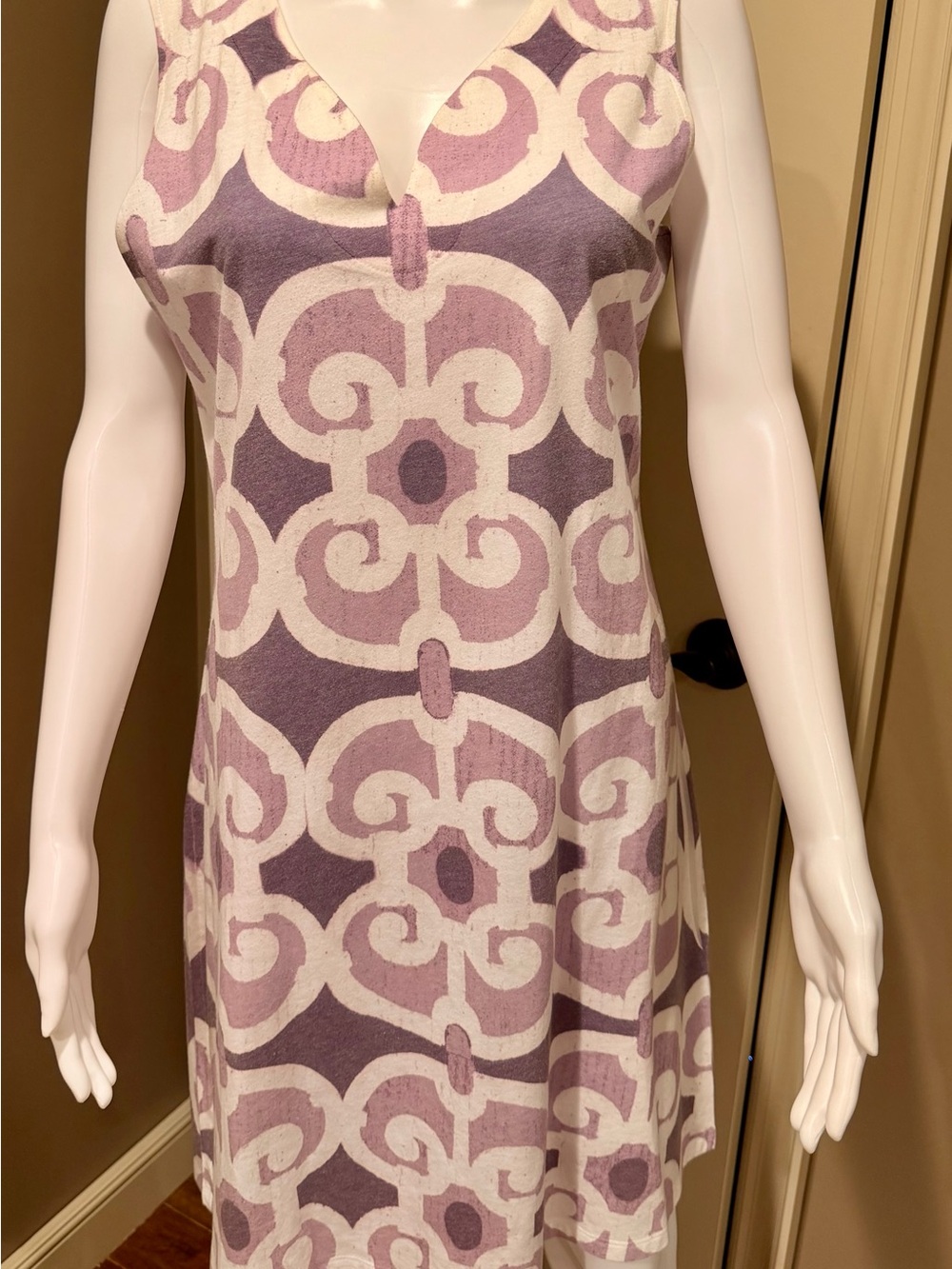Before + Again Purple & Cream Geometric Sleeveless Dress – Size Medium
